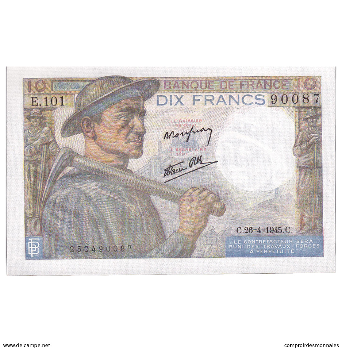 France, 10 Francs, Mineur, 1945, E.101, NEUF, Fayette:8.14, KM:99e - 10 F 1941-1949 ''Mineur''