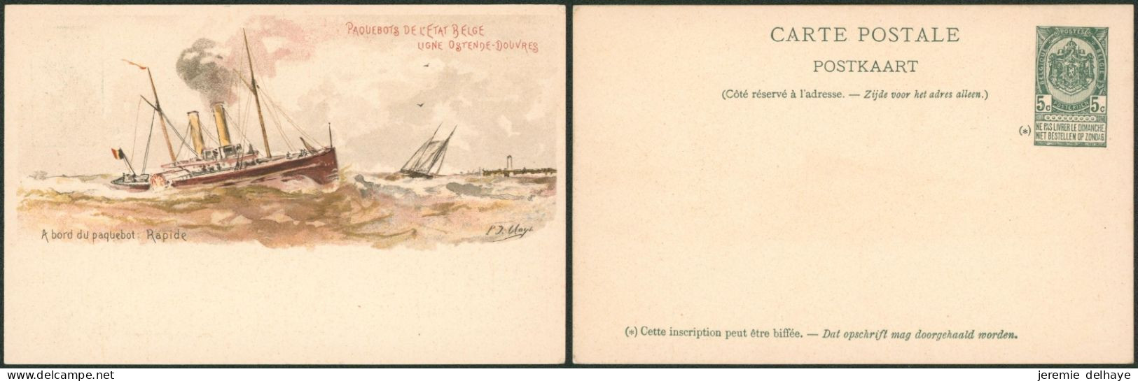 EP Au Type Carte Paquebot "Ostende-Douvres" (SBEP N°1, ALLER Rapide) 5ctm Vert / Neuve. - Schiffspost