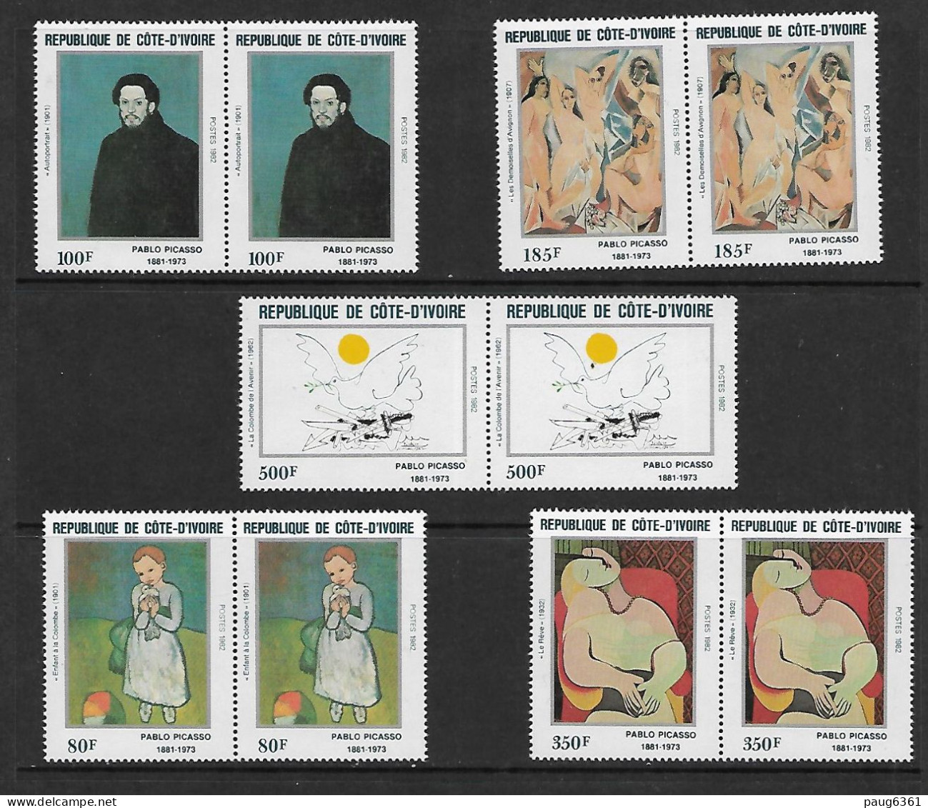 COTE D'IVOIRE 1982    PICASSO PAIRE YVERT N°627/631 NEUF MNH** - Picasso