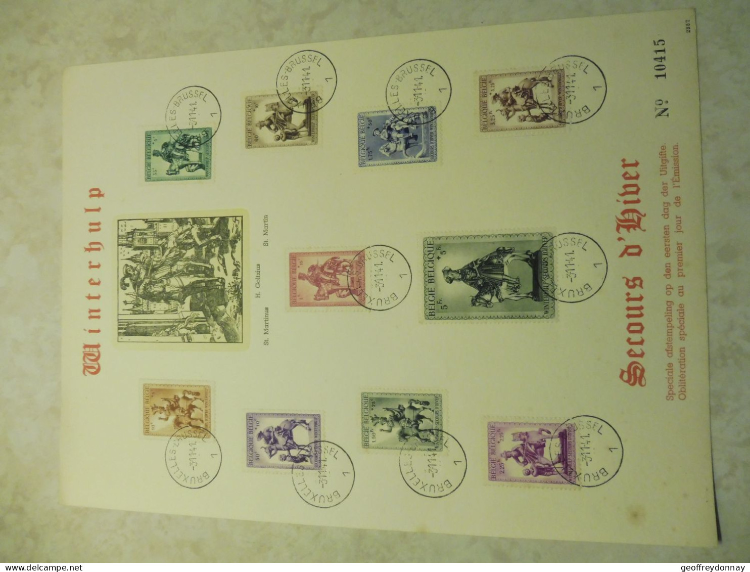 Belgique Belgie  583/592 Souvenir  Gestempelt / Oblitéré  Bruxelles 1941 - Documents Commémoratifs