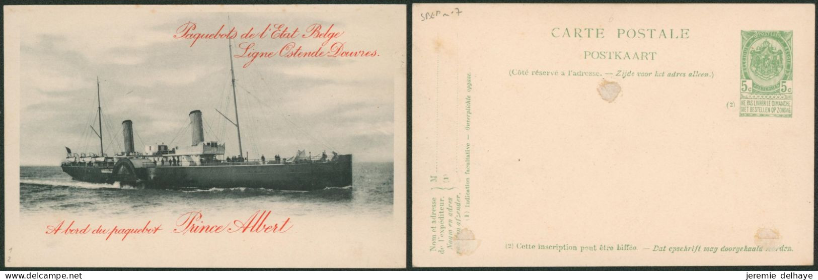 EP Au Type Carte Paquebot "Ostende-Douvres" (SBEP N°7, * Remplacé Par (2) ). N°2 Prince Albert, Neuve  / Petit Défaut - Bootkaarten