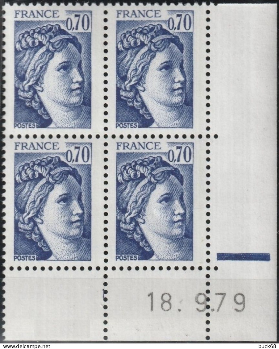 FRANCE 2056 ** MNH Type Sabine De David Bloc De 4 Coin Daté Du 18. 9.79 Septembre 1979 + Repère Bleu - 1970-1979