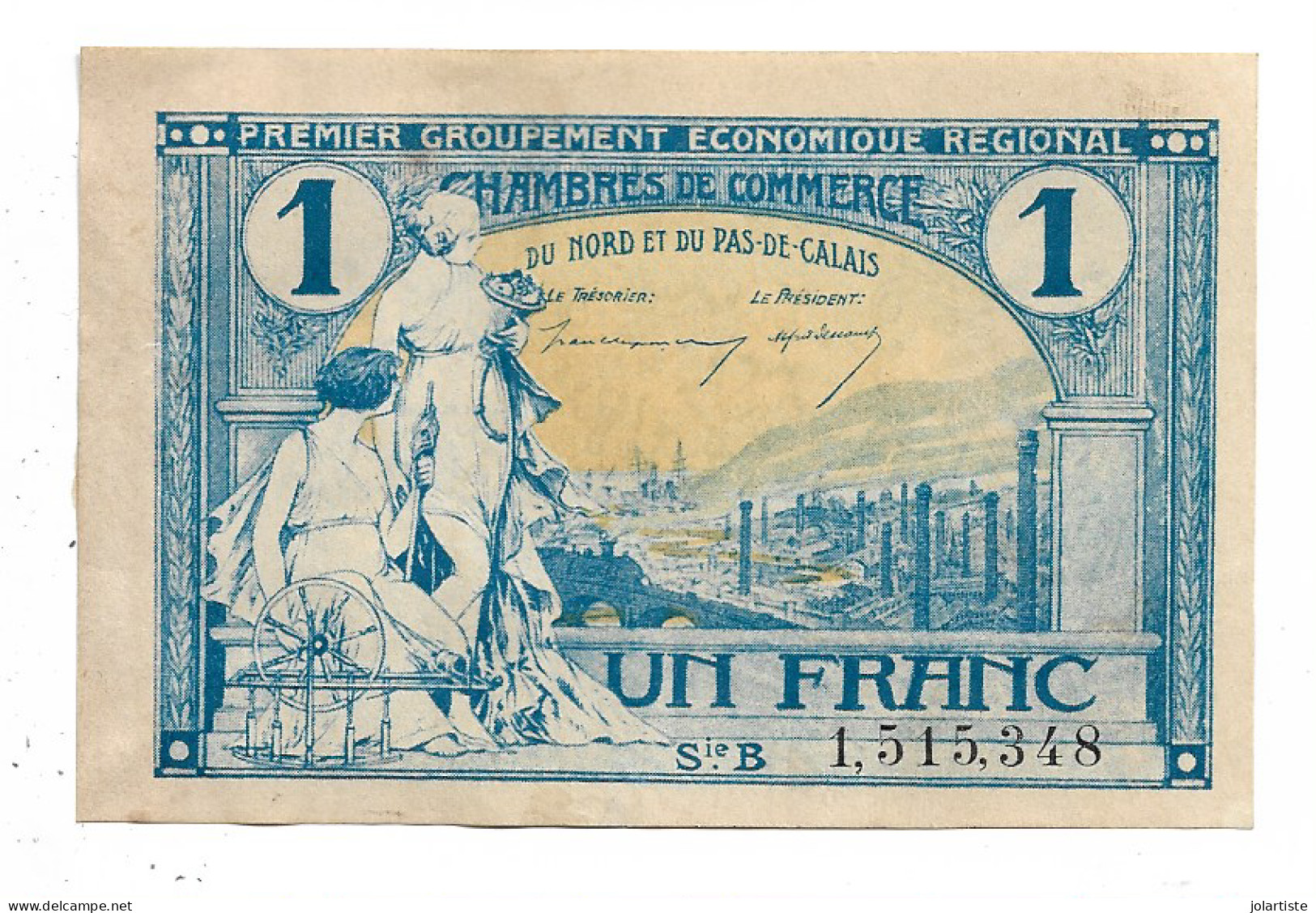 Billet Chambre  De Commerce Du Nord Et Du Pas De Calais Un Franc 1925 Papier Craquant Du Neuf    N0166 - Chambre De Commerce