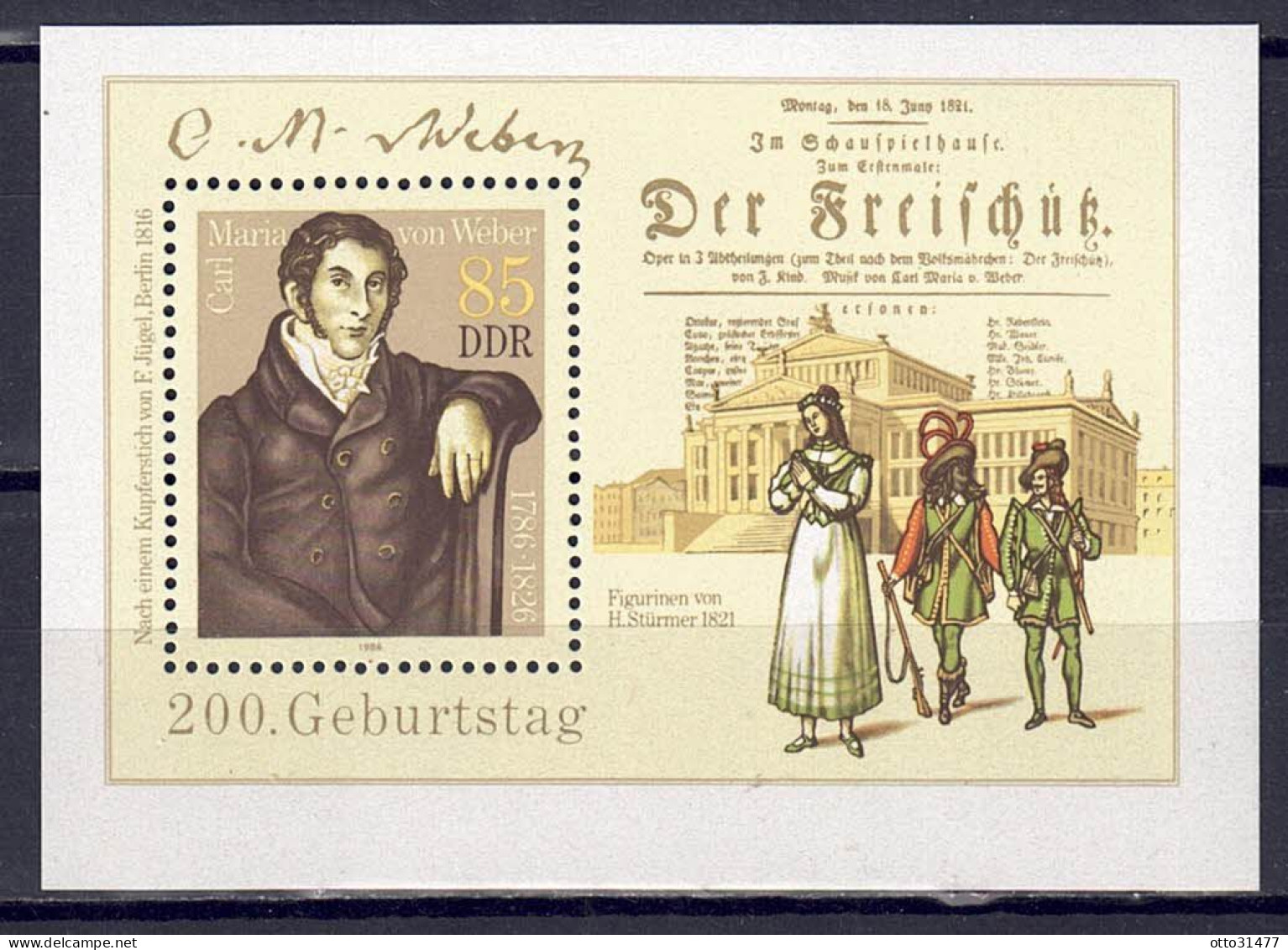 DDR 1986 - Carl Maria Von Weber, Block 86, Postfrisch ** / MNH - 1981-1990