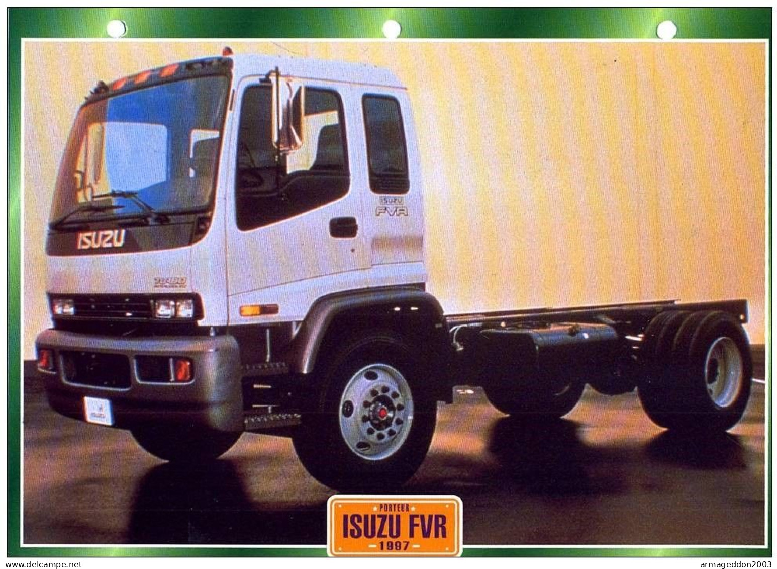 FICHE CARTONNE 25x18.5 CM CAMION DOC.AU DOS VOIR SCAN SERIE PORTEUR 1997 ISUZU FVR - Trucks