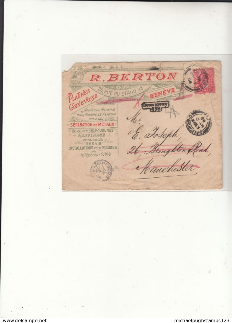 G.B. / Manchester Instruction Marks / Returned Mail / Switzerland Advertising - Non Classificati