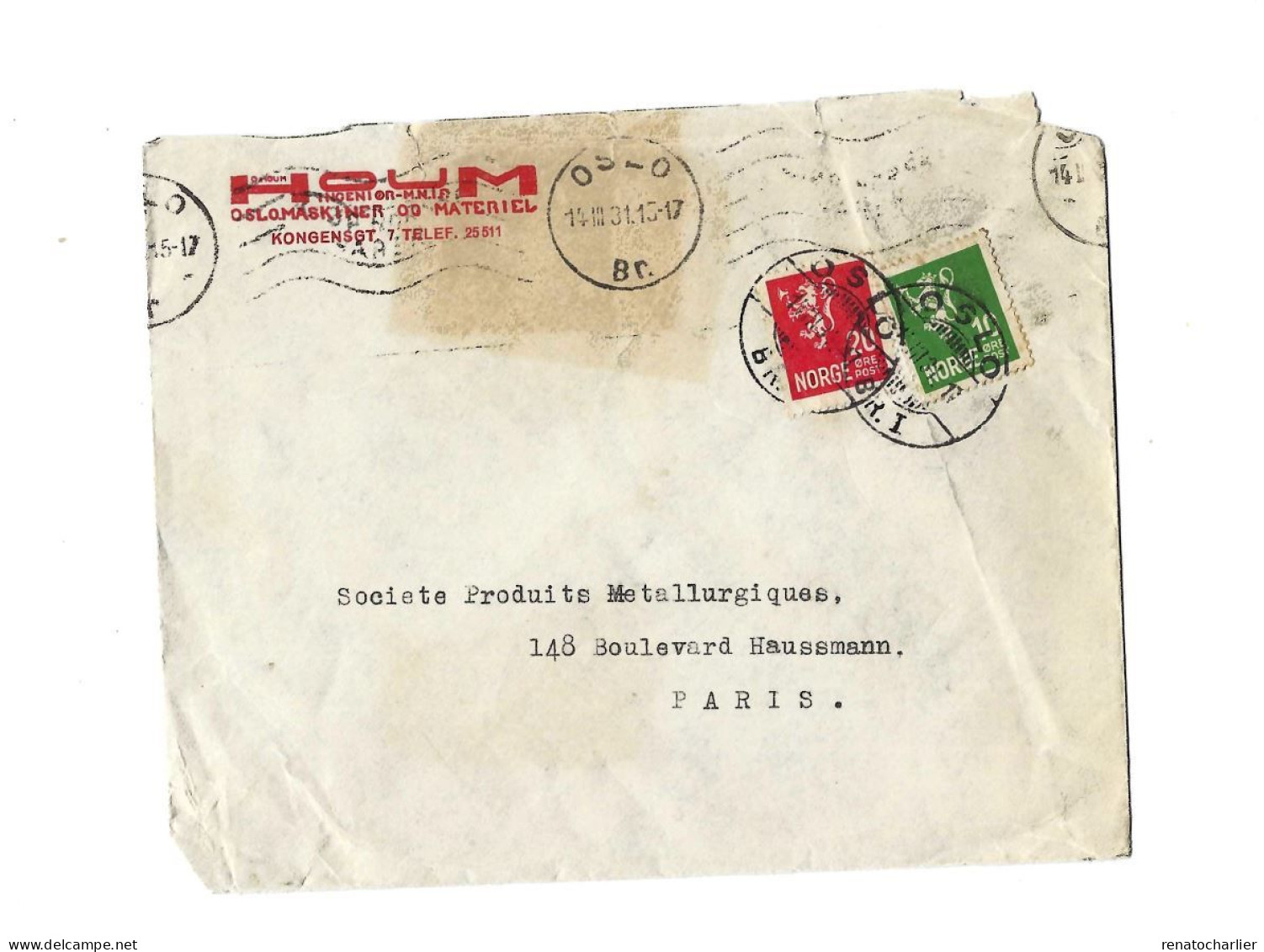 Lettre De Oslo à Paris. - Cartas & Documentos