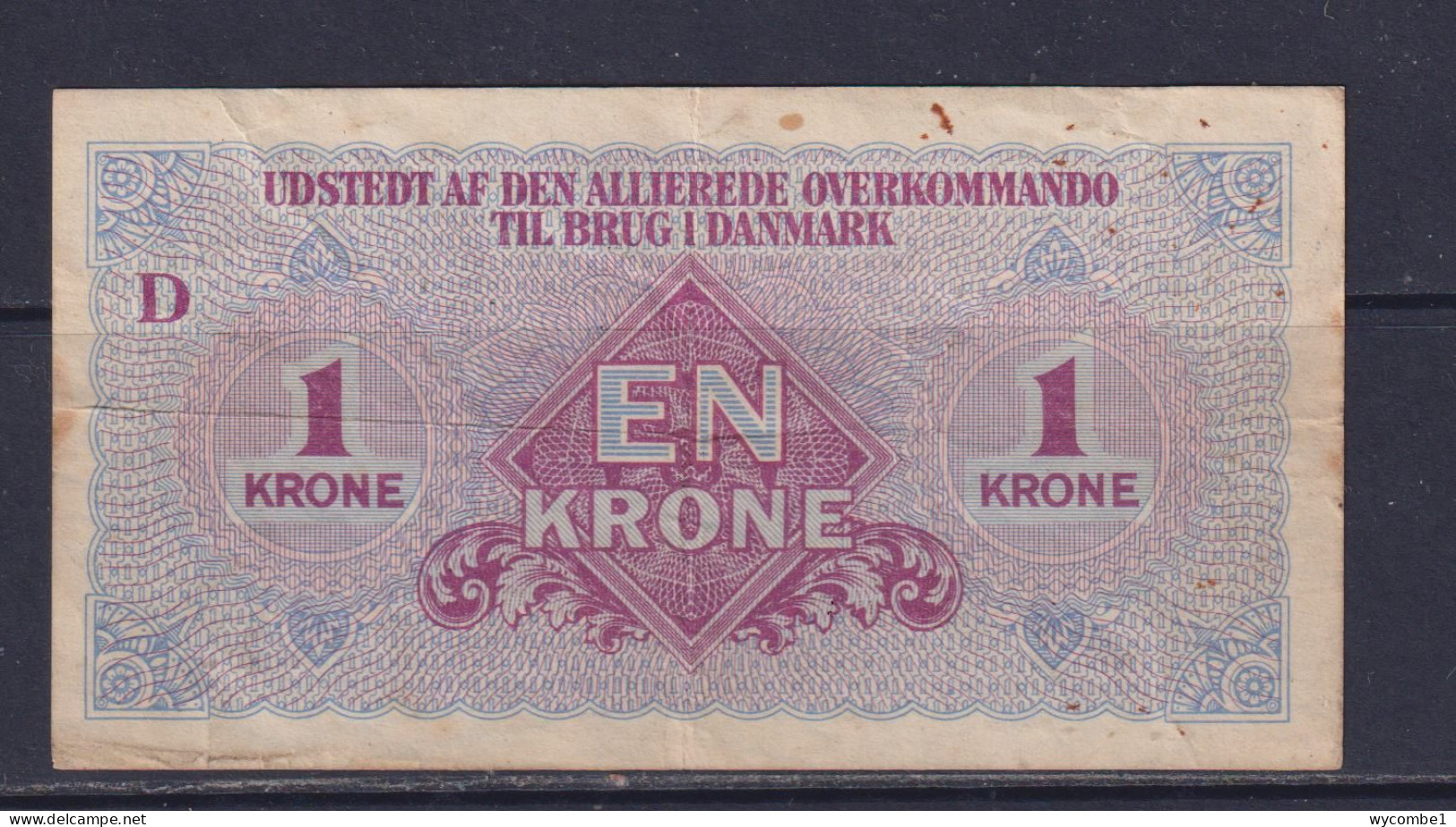 DENMARK - 1945 Allied Supreme Command 1 Krone Circulated Banknote - Denmark