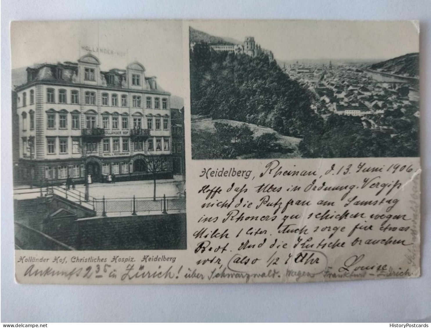 Heidelberg, Hotel Holländer Hof, Hospiz, Bahnpost, 1906 - Heidelberg