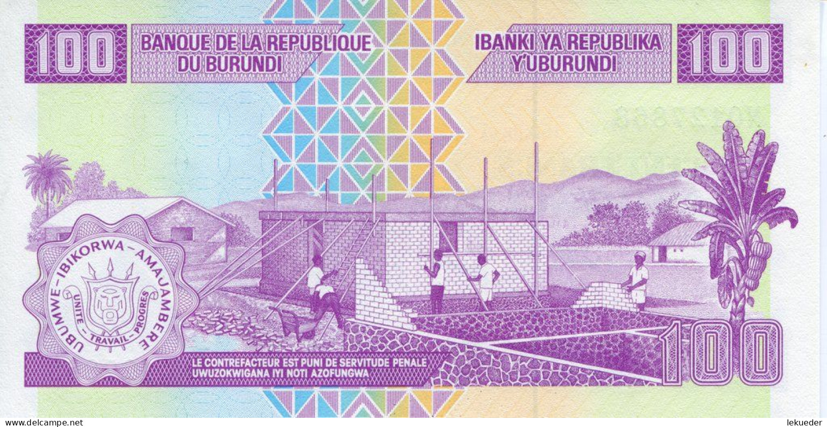 Billete De Banco De BURUNDI - 100 Francs, 2011  Sin Cursar - Burundi