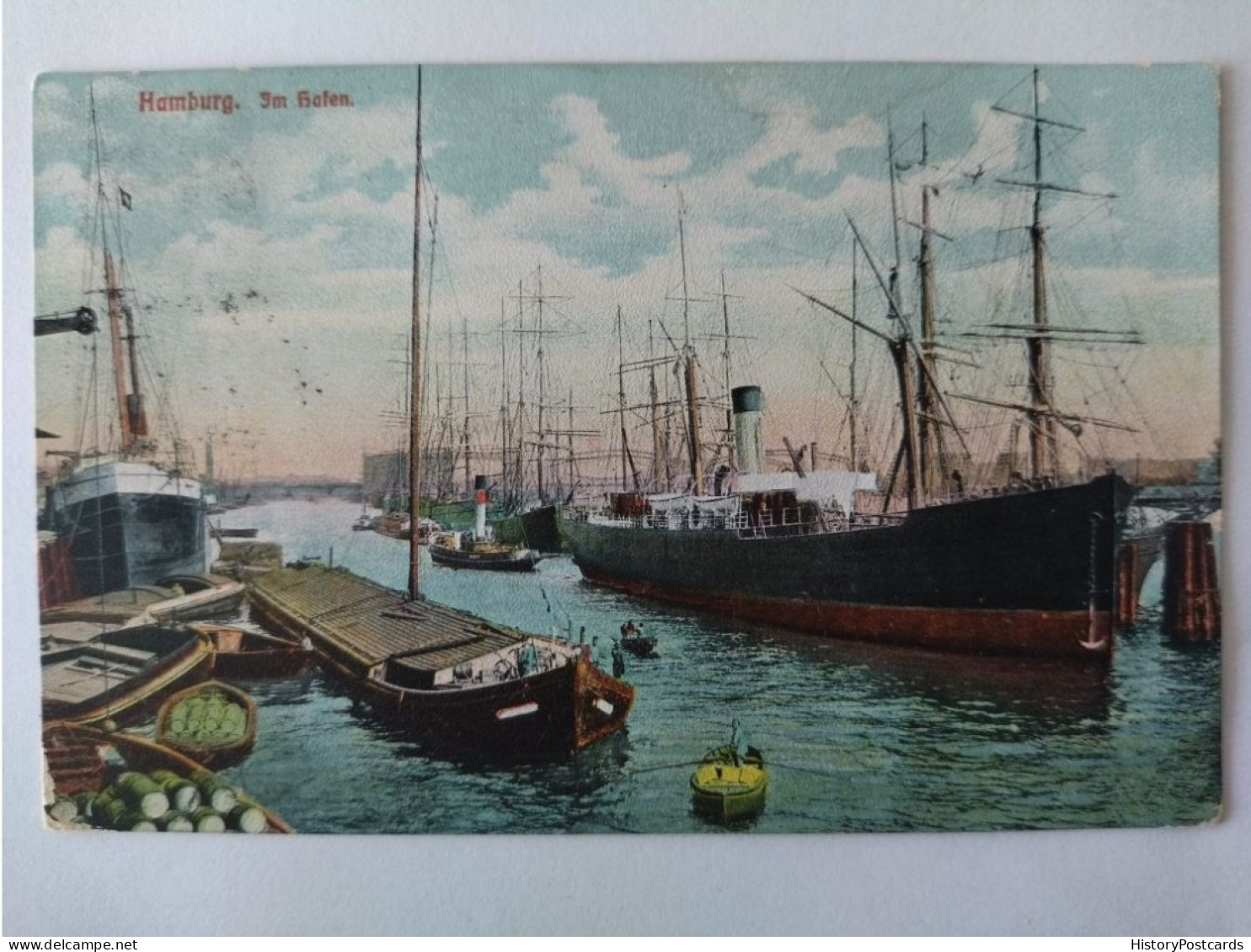 Hamburg, Im Hafen , Frachtschiffe, Lastkähne, 1908 - Finkenwerder