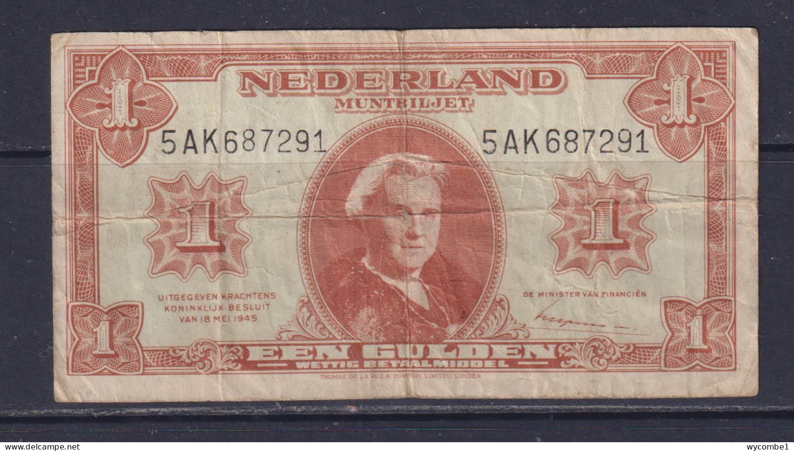NETHERLANDS - 1945 1 Gulden Circulated Banknote - 1 Gulde