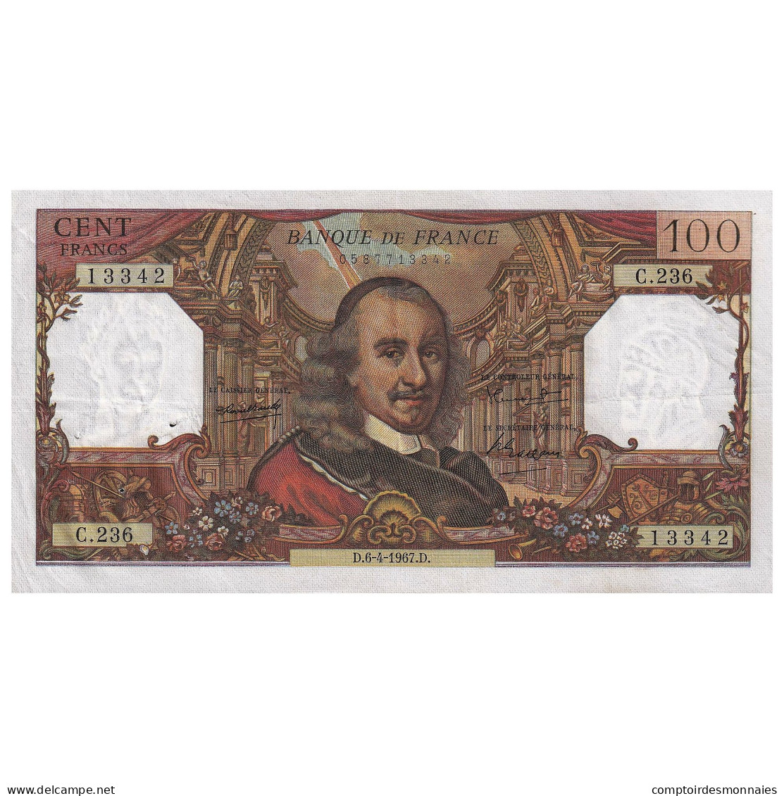 France, 100 Francs, Corneille, 1967, C.236, TTB, Fayette:65.17, KM:149b - 100 F 1964-1979 ''Corneille''