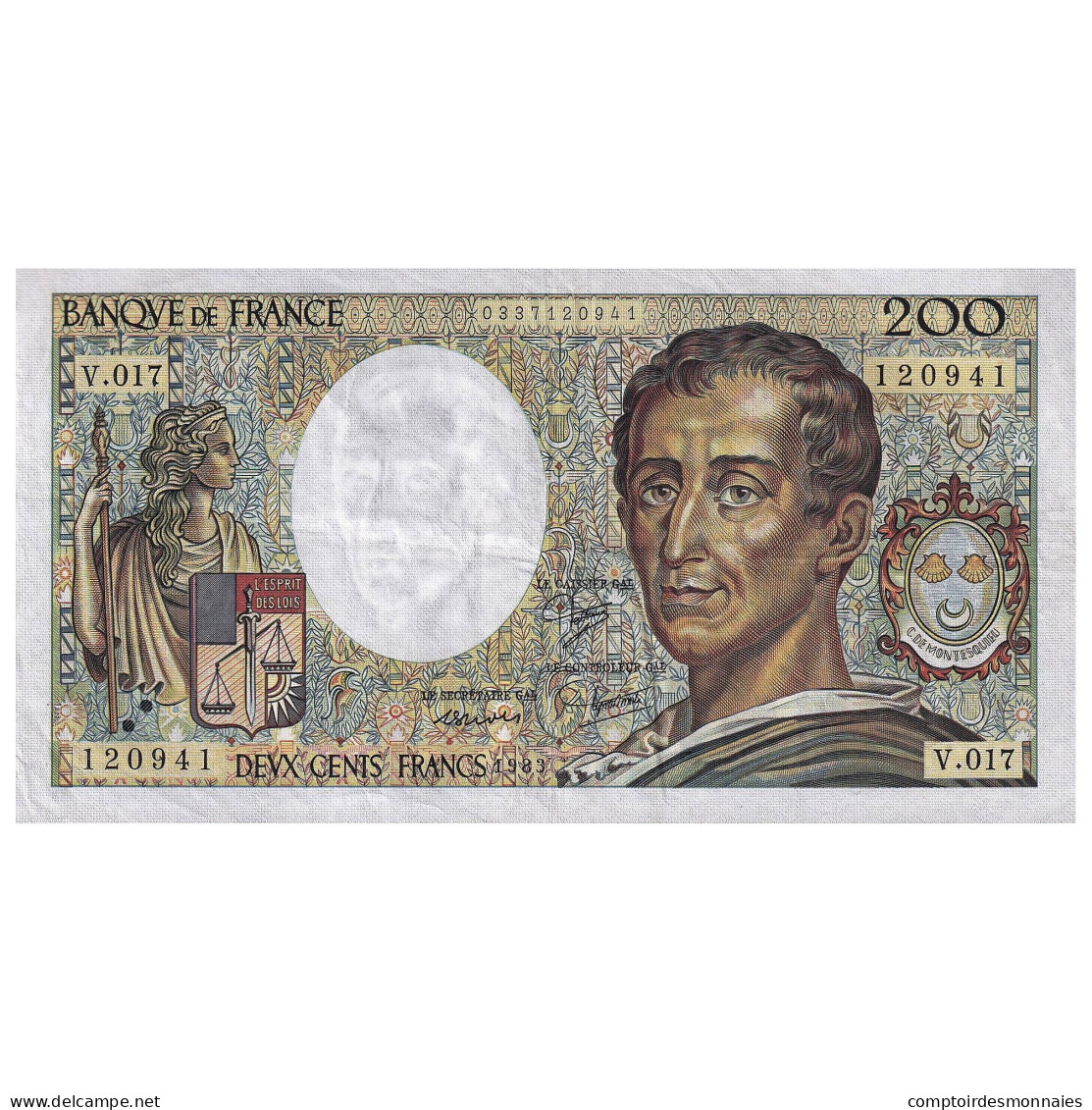 France, 200 Francs, Montesquieu, 1983, V.017, TTB, Fayette:70.03, KM:155a - 200 F 1981-1994 ''Montesquieu''