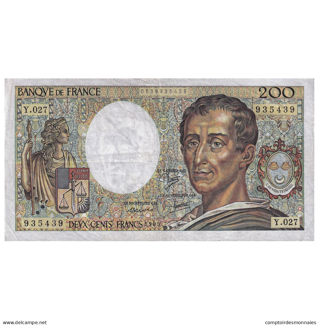 France, 200 Francs, Montesquieu, 1985, Y.027, TB+, Fayette:70.05, KM:155a - 200 F 1981-1994 ''Montesquieu''