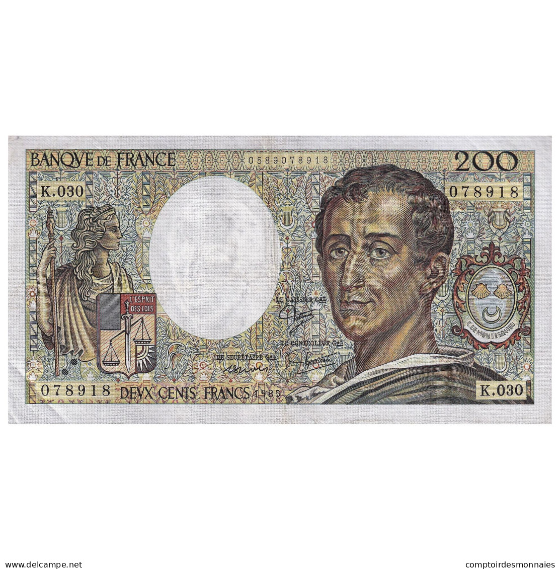 France, 200 Francs, Montesquieu, 1985, K.030, TTB+, Fayette:70.05, KM:155a - 200 F 1981-1994 ''Montesquieu''