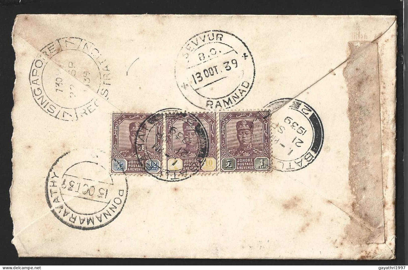 Malaya Johore Stamps On Cover From Batu Pahat To India With Registered Post (B66) - Johore