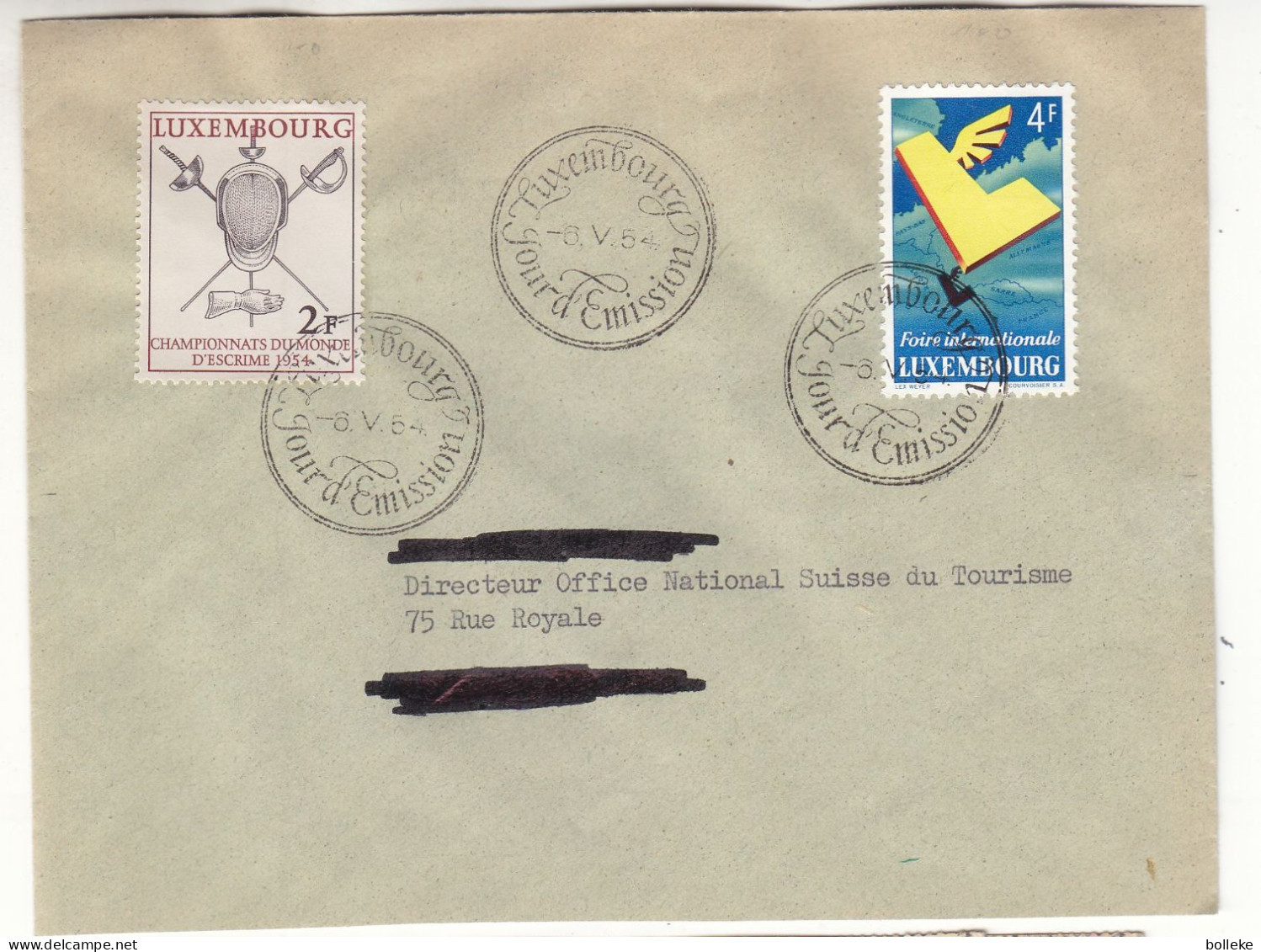 Luxembourg - Lettre FDC De 1954 - Oblit Luxembourg - Escrime - Valeur 60 Euros - - Briefe U. Dokumente