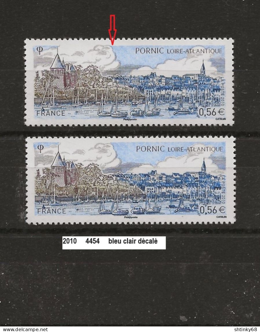 Variété De 2010 Neuf**  Y&T N° 4454 Bleu-clair Décalé - Unused Stamps