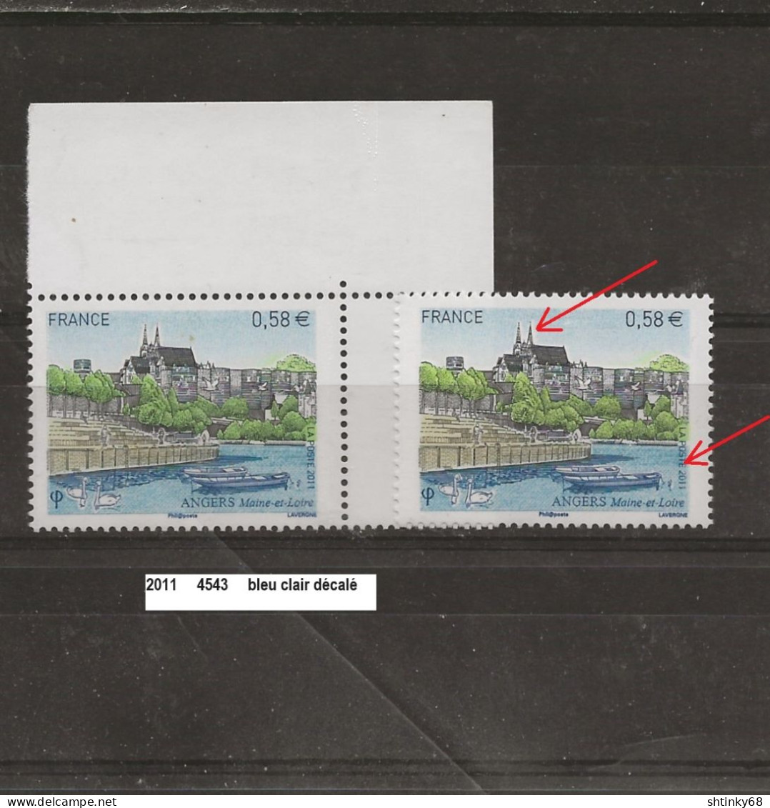 Variété De 2011 Neuf** Y&T N° 4543 Bleu-clair Décalé - Unused Stamps