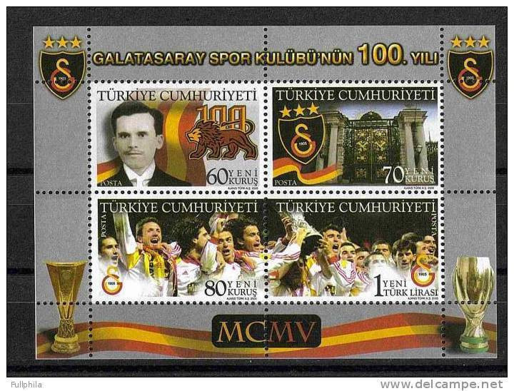 2005 TURKEY THE CENTENARY OF THE GALATASARAY SPORTS CLUB SOUVENIR SHEET MNH ** - Blocks & Kleinbögen