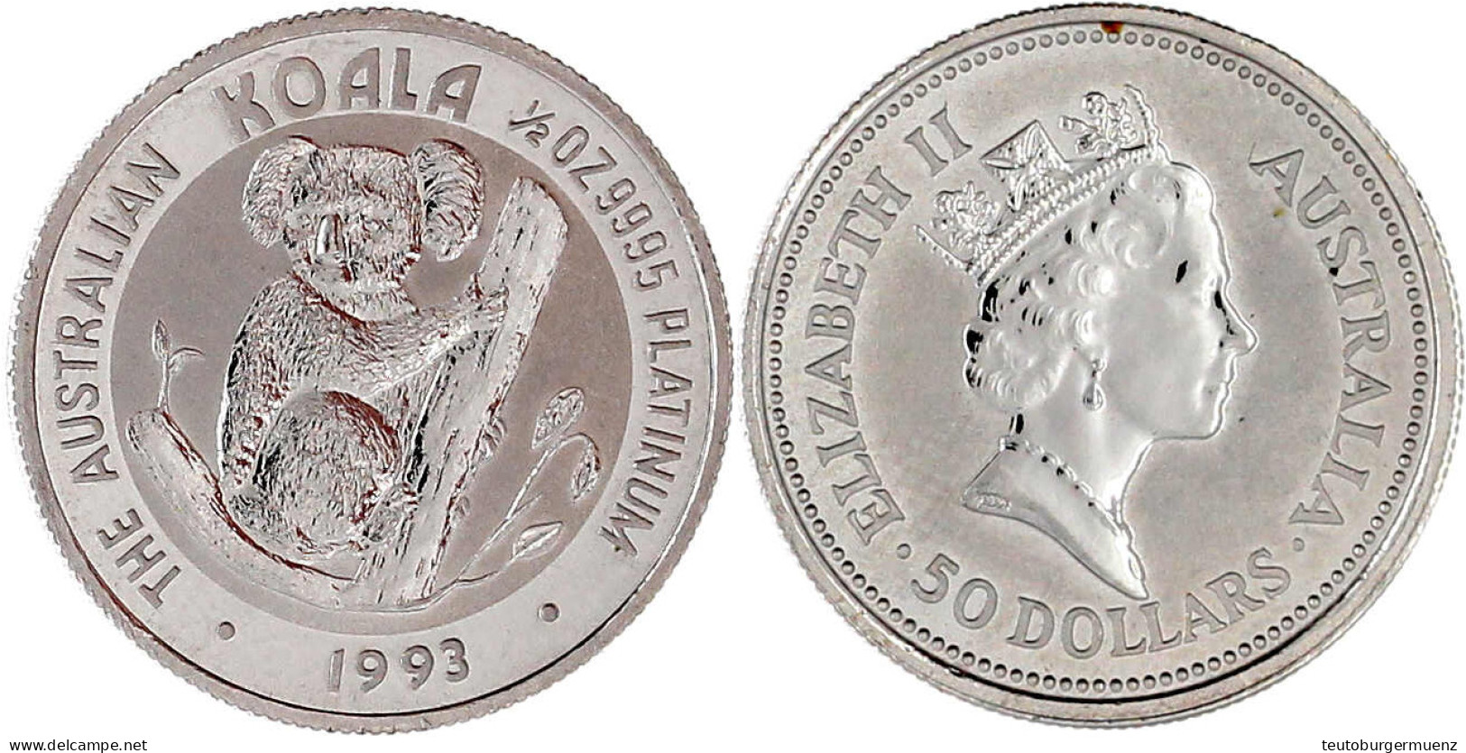 50 Dollars PLATIN 1993, Koala. 1/2 Unze Fein. Stempelglanz, In Kapsel. Krause/Mishler 194. - Otros & Sin Clasificación