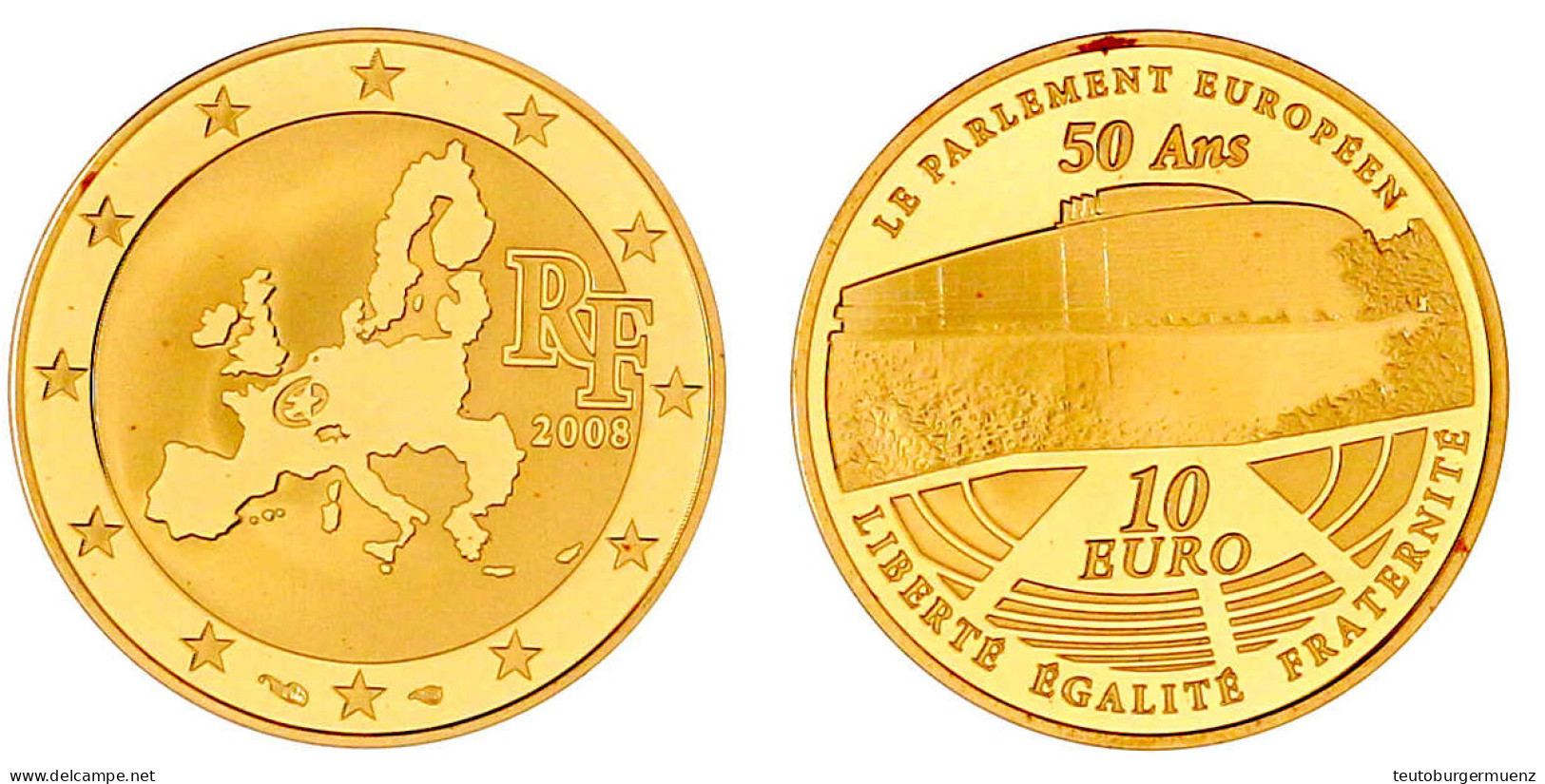 10 Euro 2008. 50 Jahre Europäisches Parlament. 1/4 Unze Feingold. Im Etui Mit Zertifikat. Polierte Platte, Kl. Fleck. Kr - Andere & Zonder Classificatie