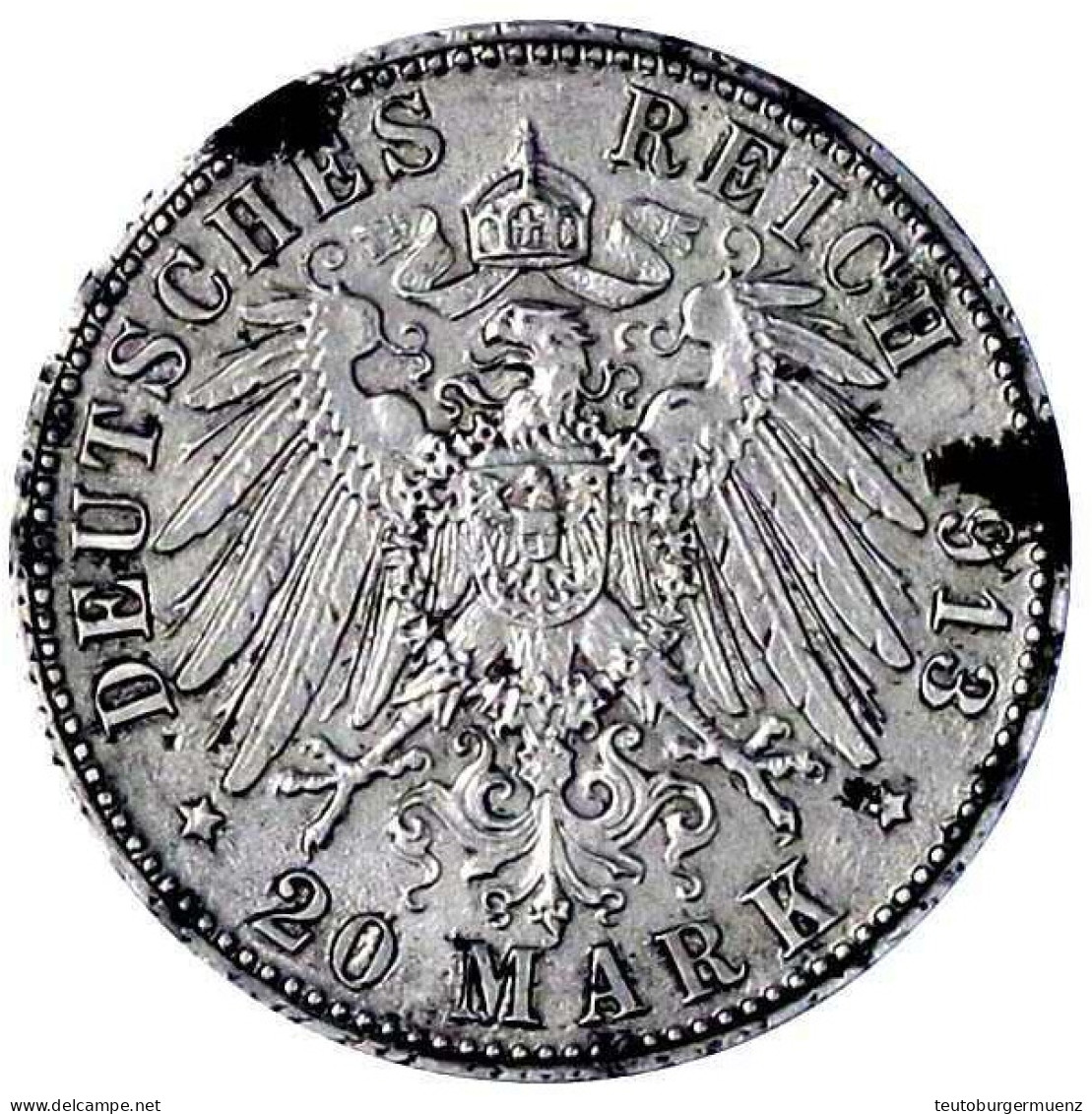 Original-Prägestempel (Patrize) Zum Revers Des 20 Mark 1913 A. Kaiser In Uniform. Eisen, 22,5 X 14 Mm. Vorzüglich, Min.  - 5, 10 & 20 Mark Goud