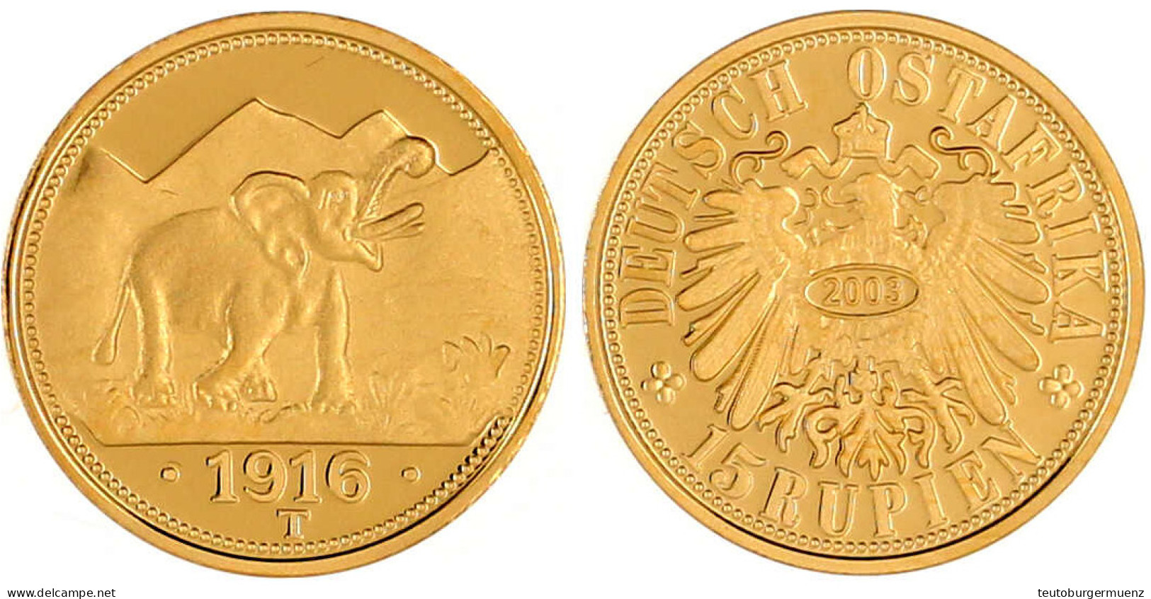 Neuprägung Zum 15 Rupien-Stück 1916 T, Elefant (2003). 3,52 G. 585/1000. Polierte Platte. Jaeger N 728 (NP). - Altri & Non Classificati