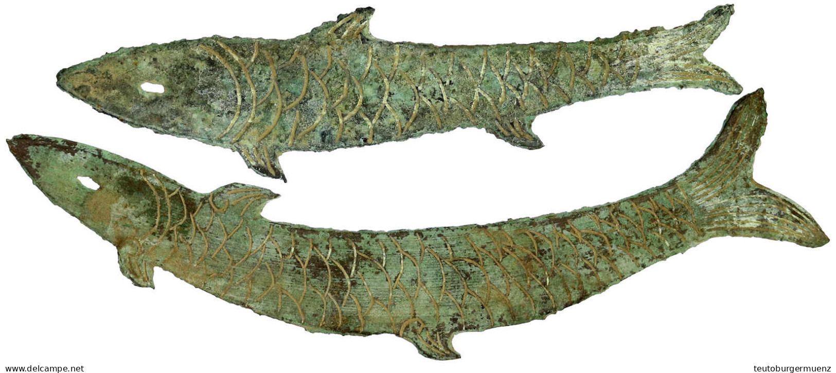 2 X Bronze-Fischgeld (sogen. "Yü Pi") Ca. 1045/221 V.Chr. Detaillierte Schuppen, Längliche Augen. 108 Mm Und 131 Mm. Seh - China