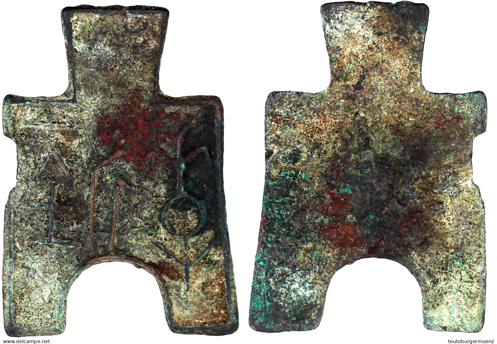 Bronze-Spatengeld Mit Flachem Griff Ca. 400/300 V.Chr. "arched Foot". Jing 1 Jin. 51 X 35 Mm. Sehr Schön, Randfehler, Se - Chine