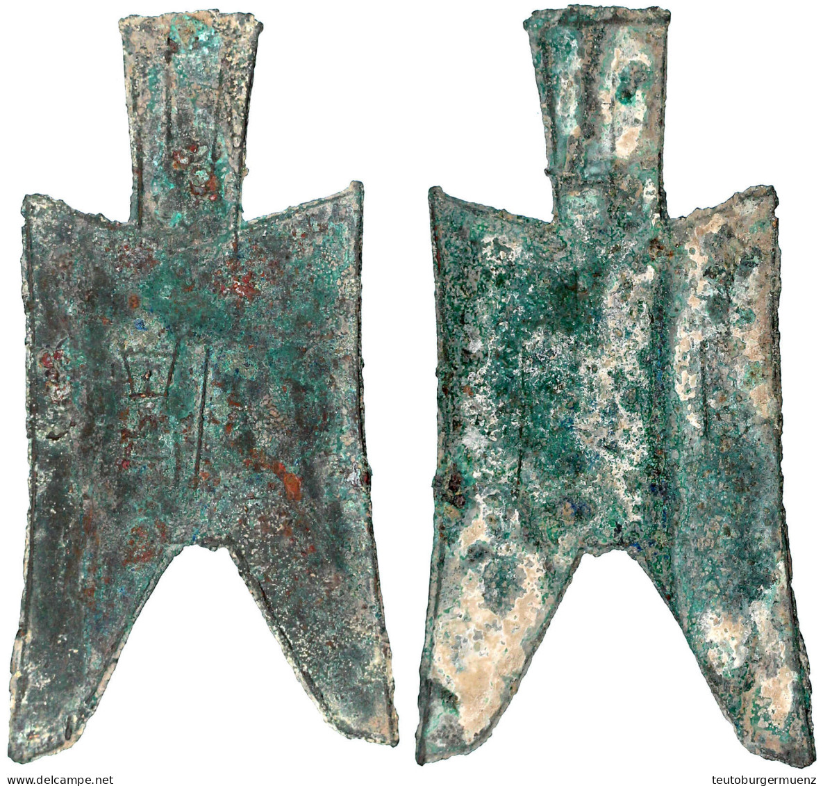 Bronze-Spatengeld Mit Flachem Griff Ca. 350/250 V.Chr. "pointed Foot". Gan Dan. 12,87 G. Sehr Schön, Fundbelag, Selten.  - Chine