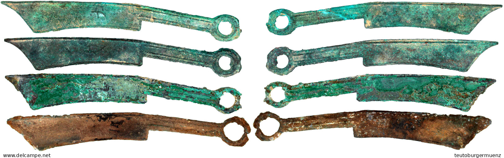 4 Stück: Messergeld, Typ 'Pointed Tip' 600-400 V. Chr Mit Bi, Yu (Fisch) Und Ungedeuteten Zeichen. Schön/sehr Schön, Tei - China