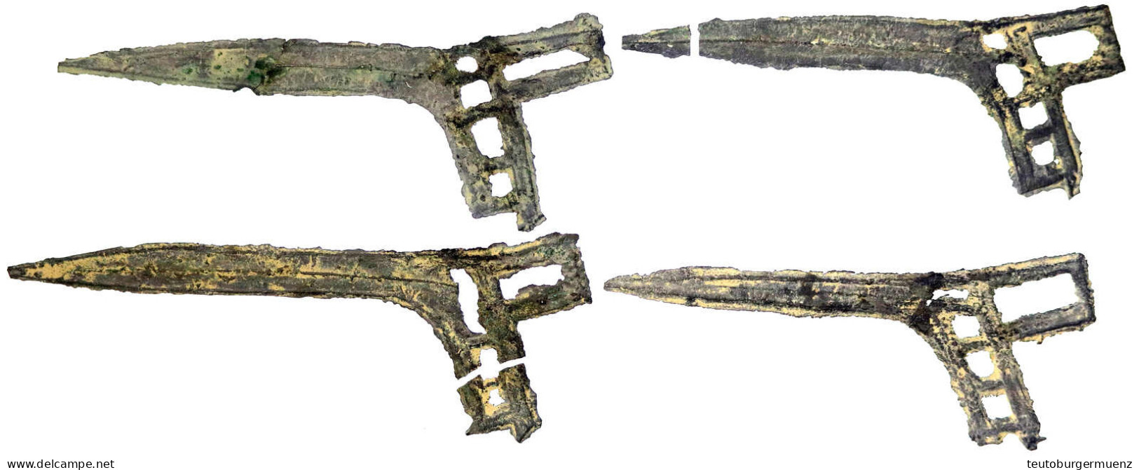 4 X Bronze-"Halberd"-Münze 800/600 V.Chr. Zhejiang-Provinz. Sehr Schön, Zwei Gebrochen, Eine Geklebt - China