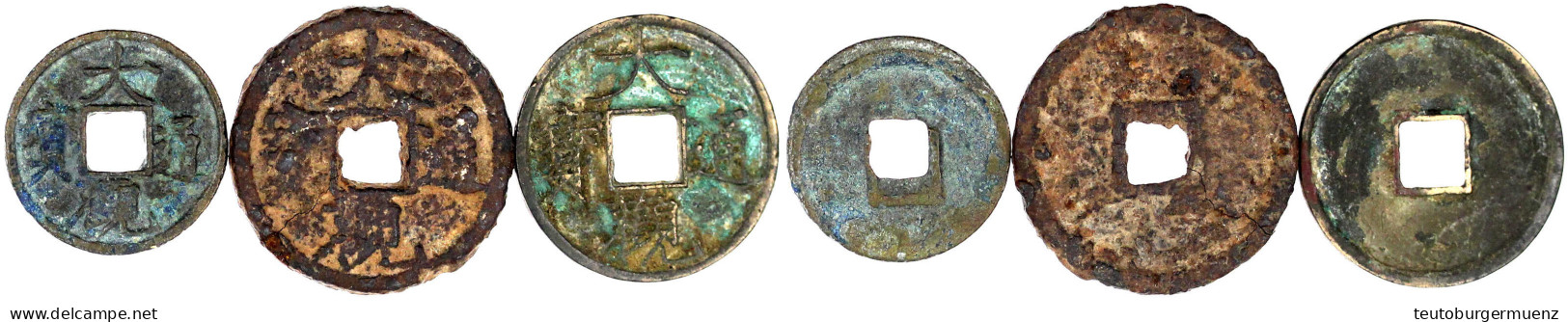3 Münzen: 1 Und 2 Cash Bronze, 2 Cash Eisen O.J.(1107/1110). Da Guan Tong Bao. Sehr Schön. Hartill 16.418, 421, 422. - China