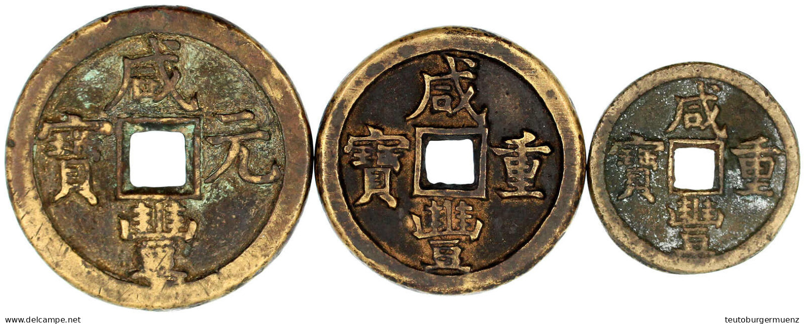 3 Münzen: 10, 50, 100 Cash Bronze 1855. Xian Feng Tong Bao, Mzst. Chengde In Zhili. Sehr Schön, Randfehler. Hartill 22.1 - Chine