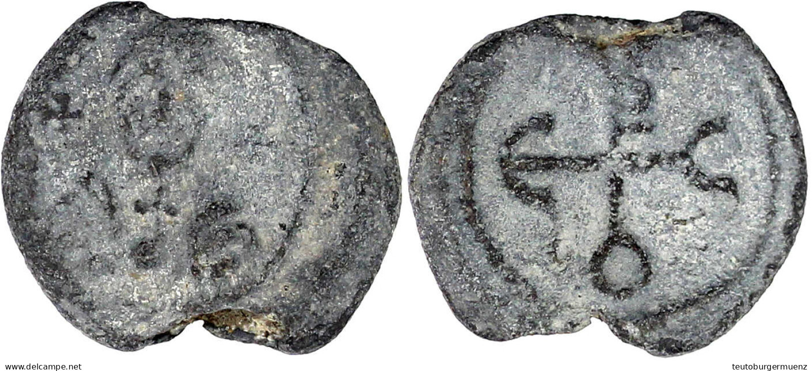 Bleisiegel Um 700. Brustbild Von Vorn/Monogramm Eugenios (?). 27 Mm. Sehr Schön. DOC BZS.1958.106.5599 Vgl. - Byzantines