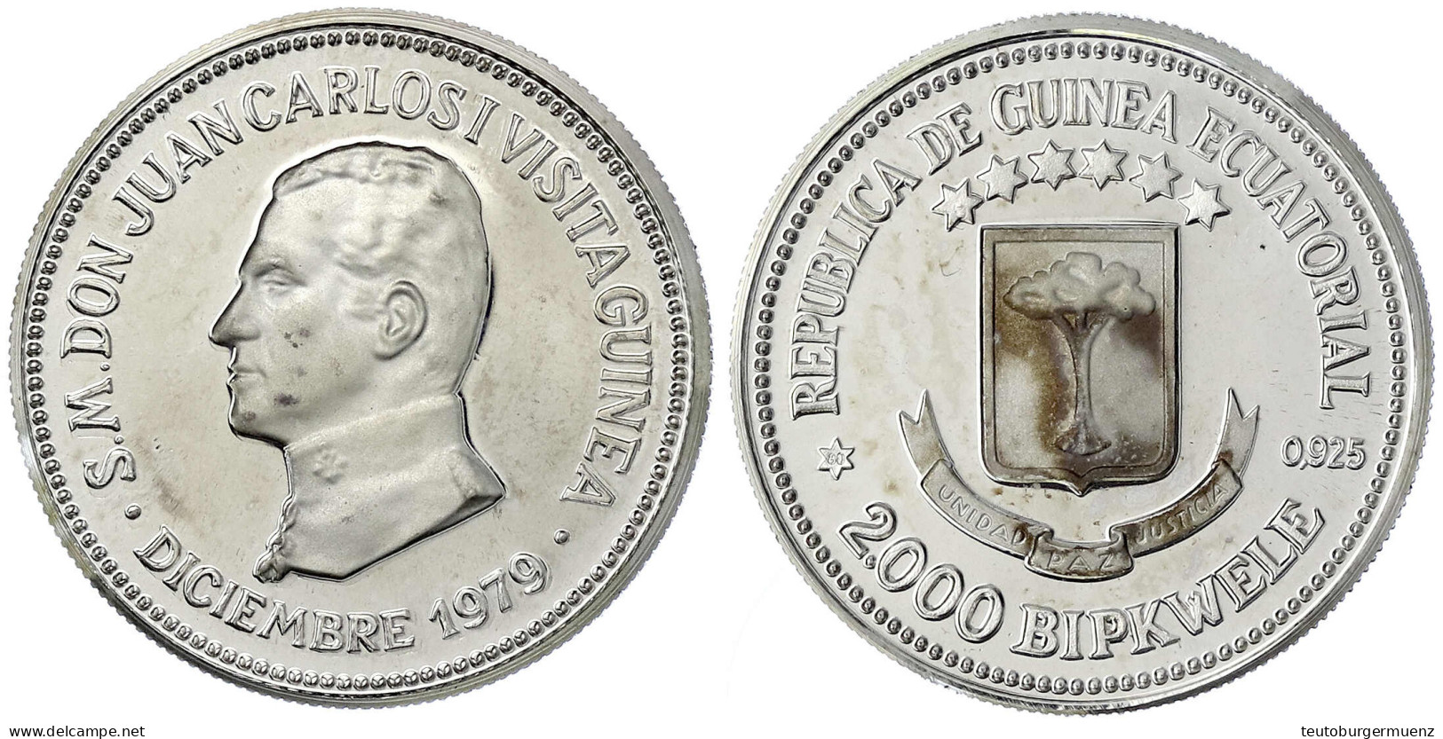 2.000 Bipkwele Probe In Piefort (925 Silber) 1979 (1980), Auf Den Staatsbesuch Des Spanischen Königs. 50,11 G. Polierte  - Guinée Equatoriale