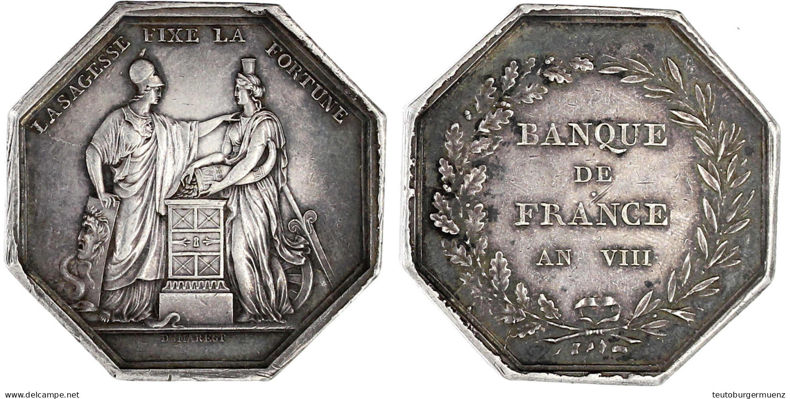 Silberjeton AN VIII (1799/1800) Von Dumarest. Banque De France. "La Sagesse Fixe La Fortune". Randpunze "Hand Und ARGENT - Autres & Non Classés