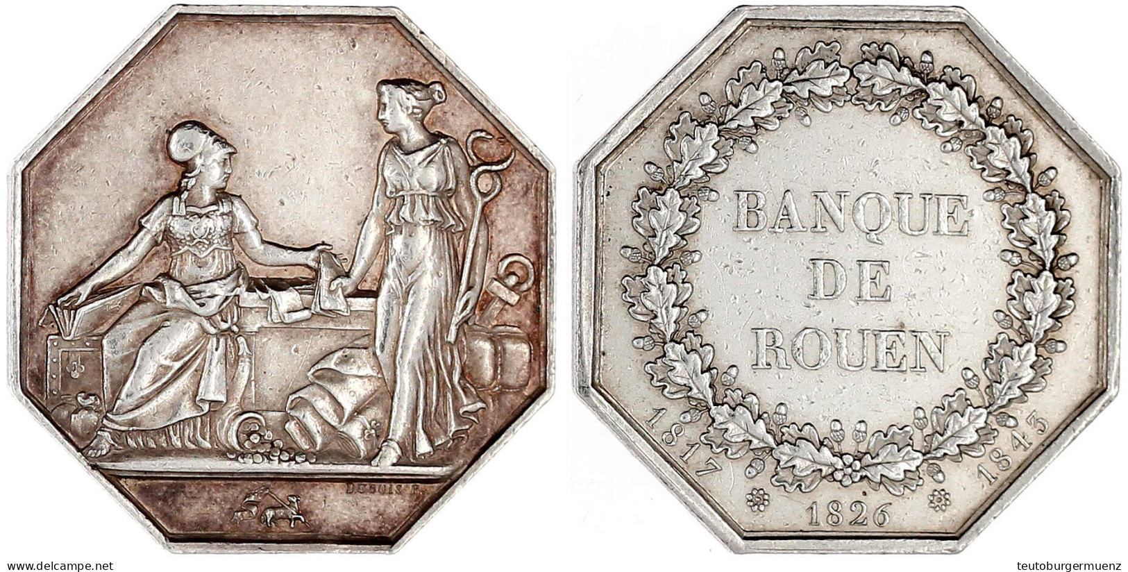 Achteckiger Silberjeton 1843 Von Dubois. Bank Von Rouen. 35 Mm; 19,28 G. Fast Vorzüglich - Autres & Non Classés