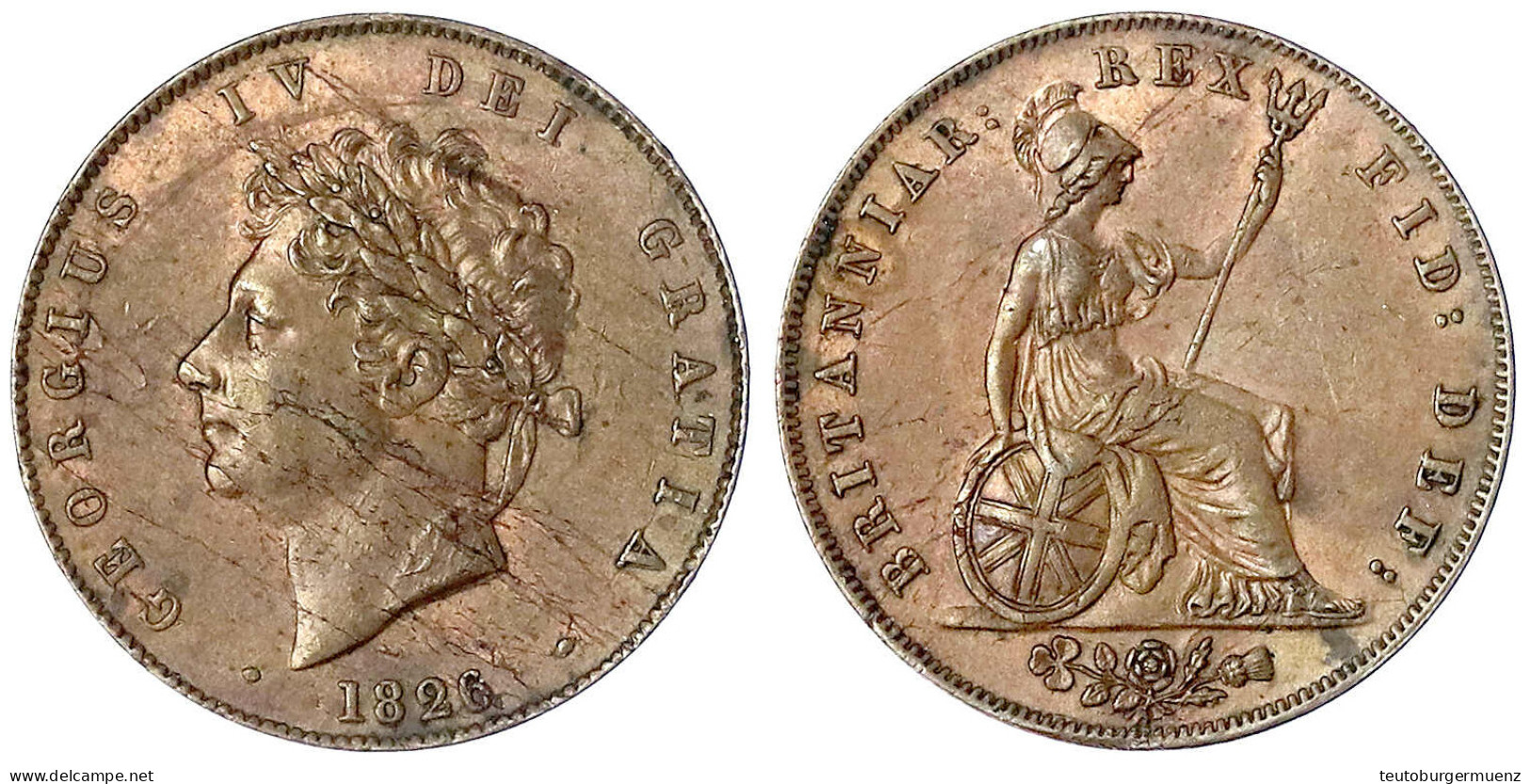 Halfpenny 1826. Vorzüglich/Stempelglanz, Leichte Schrötlingsfehler, Selten In Dieser Erhaltung. Seaby 3824. - Autres & Non Classés