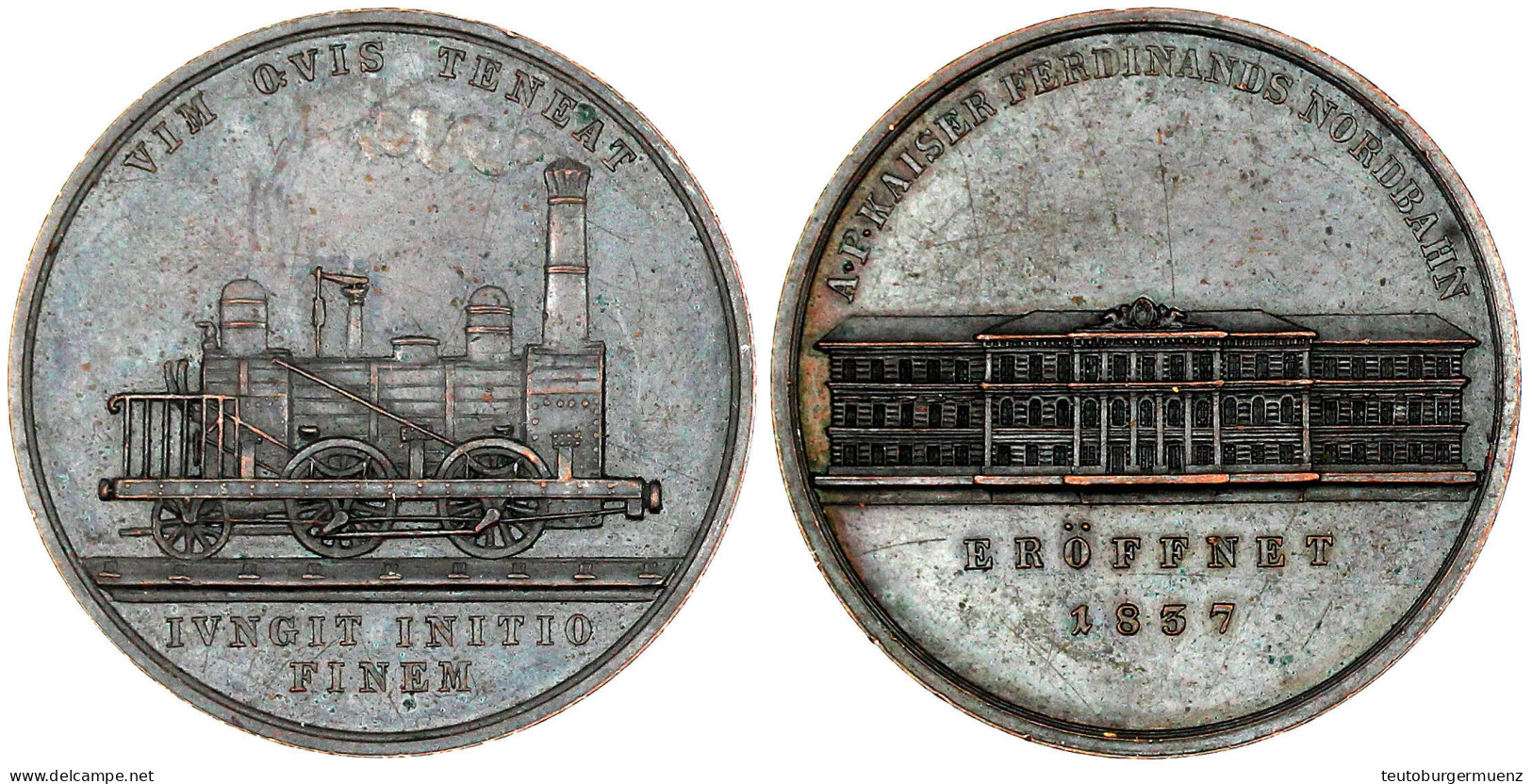 Bronzemedaille 1837 A.d. Eröffnung Der Kaiser-Ferdinand-Nordbahn. 41 Mm. Vorzüglich. Slg. Wurzbach 6859. - Pièces De Monnaie D'or