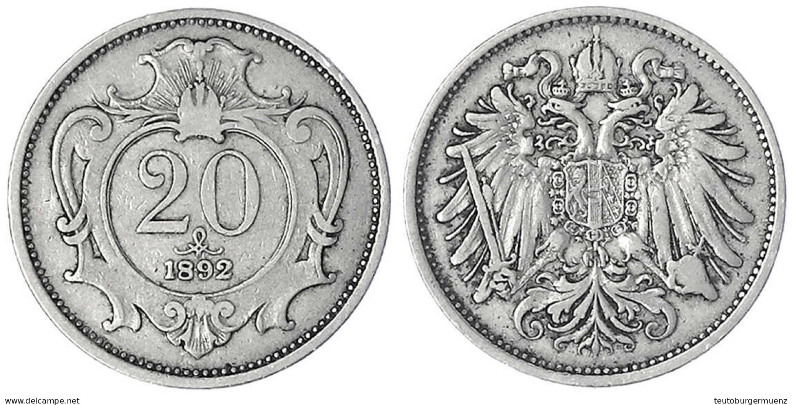 20 Heller 1892. Sehr Schön. Jaeger/Jaeckel 375. - Pièces De Monnaie D'or