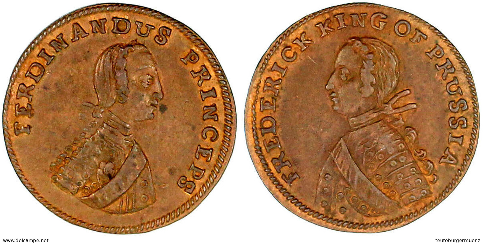Kleine Bronzemedaille O.J. (1758), Unsign. Auf Die Schlacht Bei Krefeld. Brustbild Des Königs N. L./Brustbild Des Prinze - Autres & Non Classés
