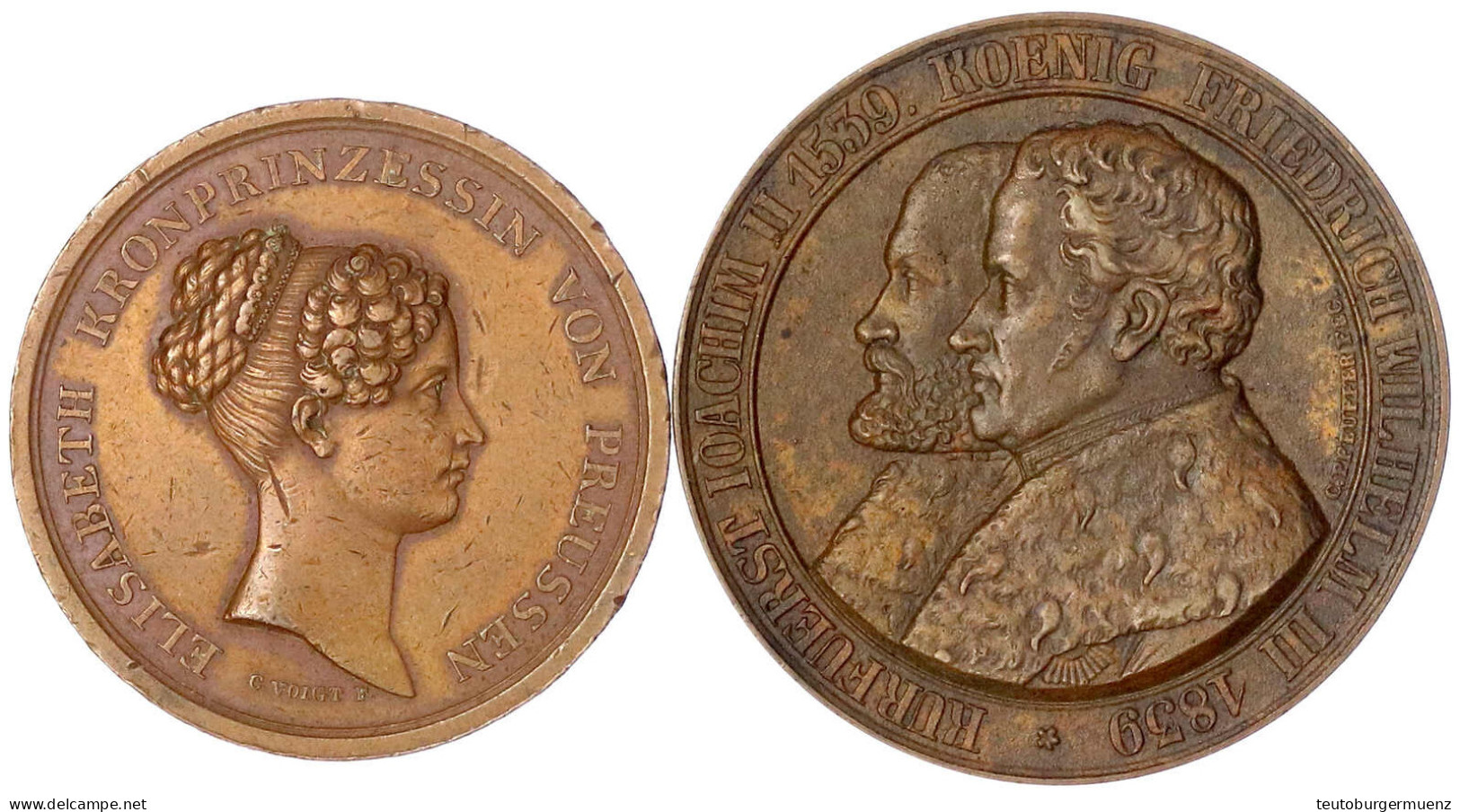 2 Bronzemedaillen: 1823 A. D. Empfang Der Kronprinzessin Elisabeth In Berlin, 38 Mm. 1839 A. D. 300 Jf. D. Reformation I - Autres & Non Classés