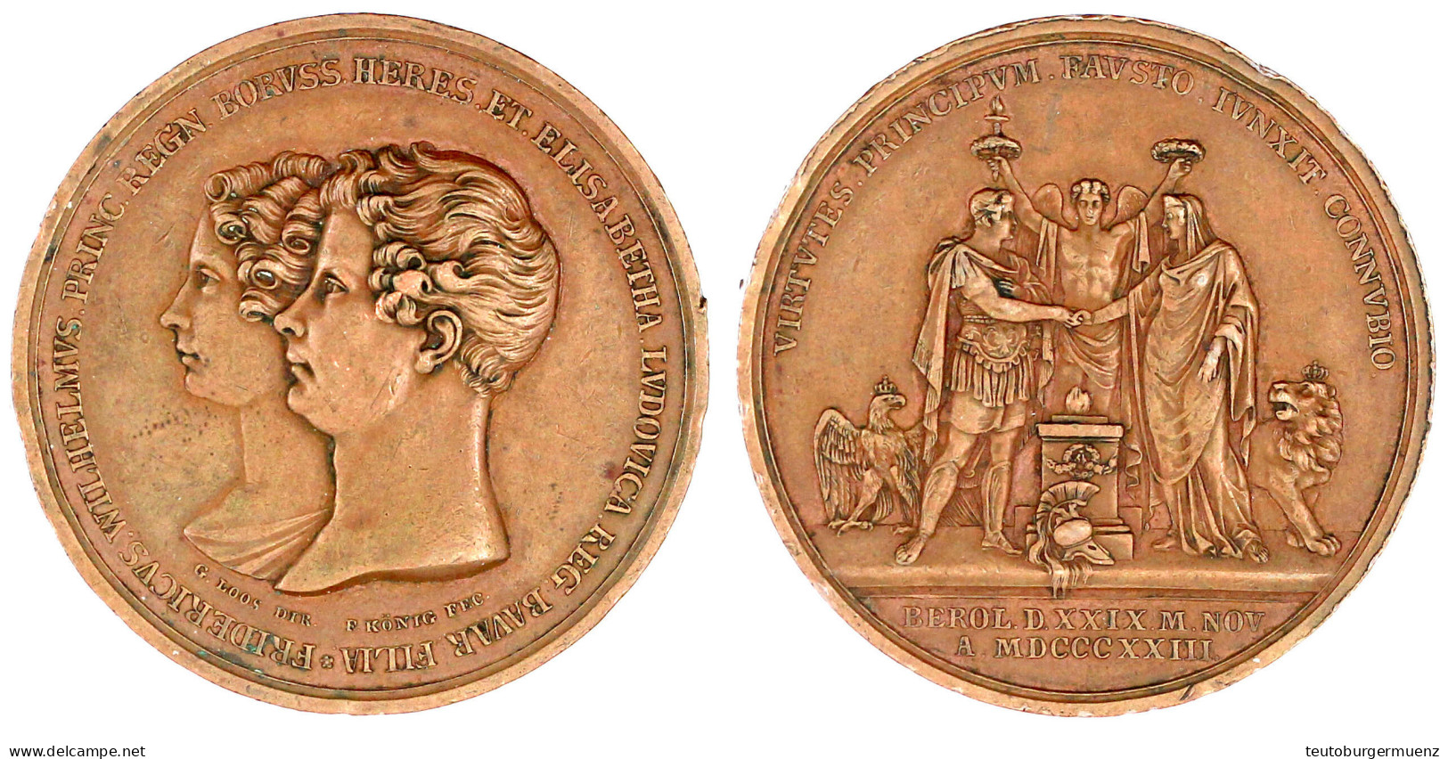 Bronzemedaille 1823 V. Loos Und König, Vermählung Des Kronprinzen Friedrich Wilhelm Mit Elisabeth Luise Von Bayern. 48 M - Autres & Non Classés