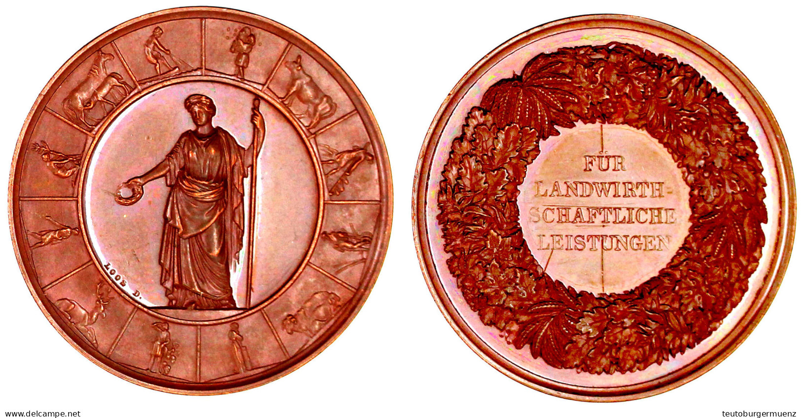 Bronzemedaille O.J.(1878) Von Loos. Für Landwirtschaftliche Leistungen. 41 Mm. Vorzüglich/Stempelglanz, Kl. Kratzer, Zap - Autres & Non Classés