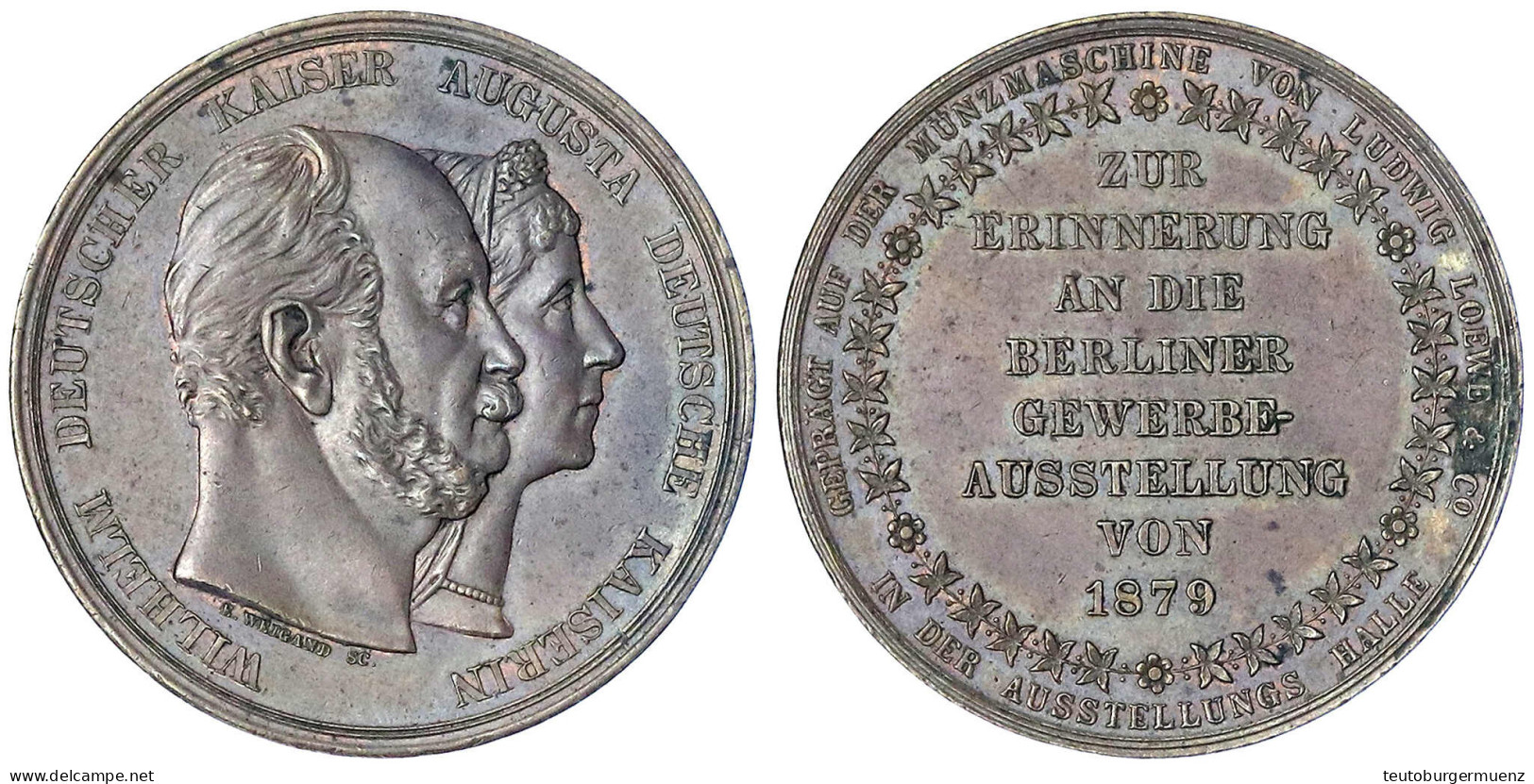 Bronzemedaille Zur Berliner Gewerbeaustellung 1879. Doppelportrait N.r., Wilhelm I., Augusta/geprägt Auf Der Münzmaschin - Autres & Non Classés