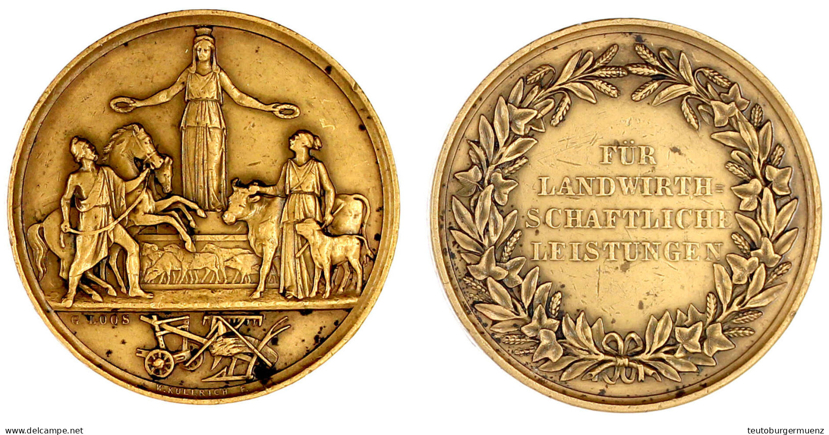 Bronzemedaille O.J.(1888), Von Kullrich Bei Loos. Für Landwirtschaftliche Leistungen. 34 Mm. Sehr Schön/vorzüglich, Kl.  - Autres & Non Classés