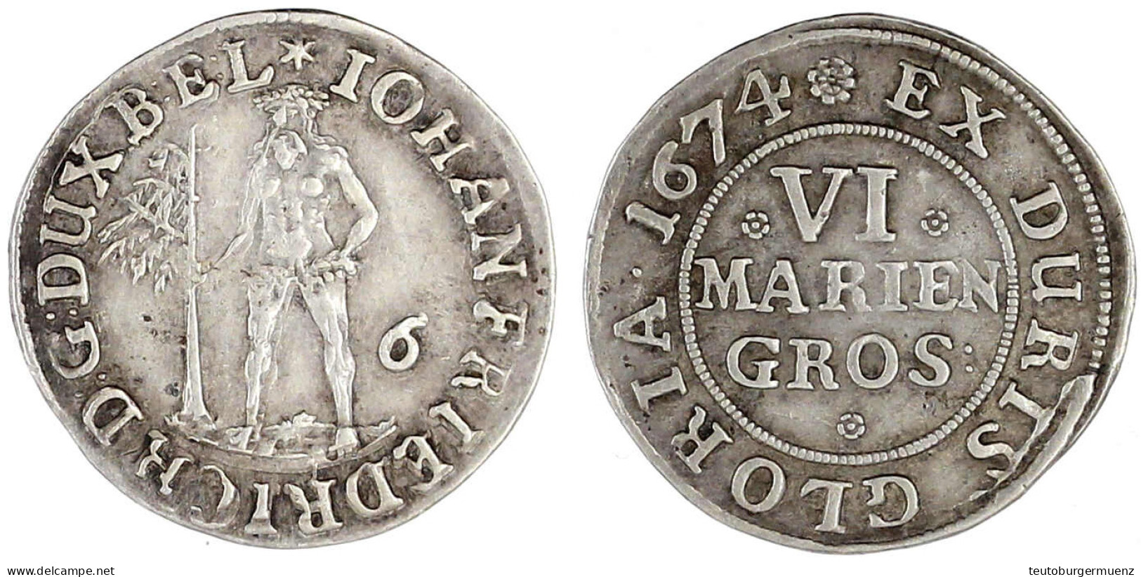 VI Mariengroschen 1674, Zellerfeld. Wilder Mann. Gutes Sehr Schön, Selten. Welter 1780. Fiala 1746/47. Knigge 2554. Knyp - Autres & Non Classés